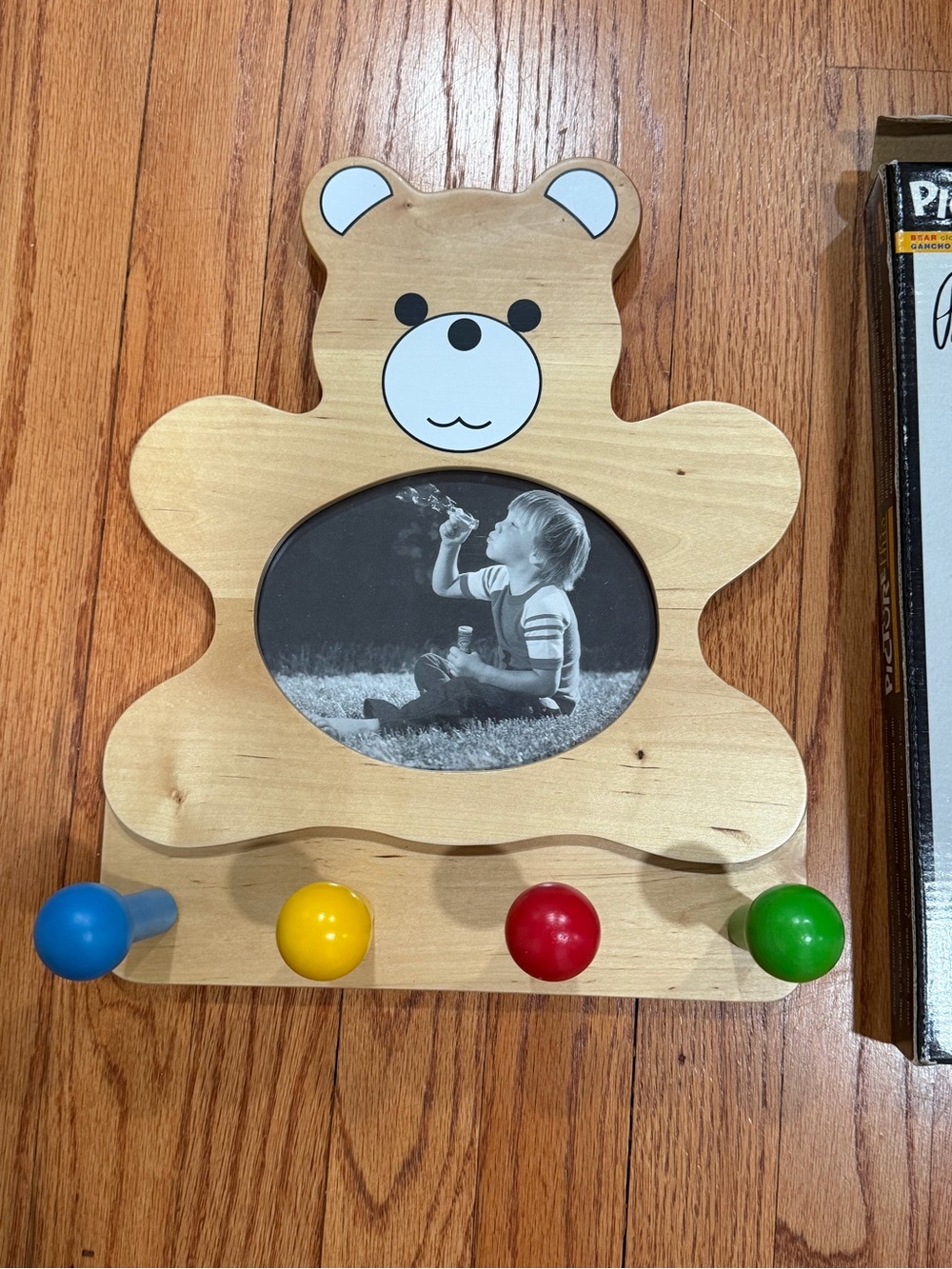 Wooden Bear Photo Frame & Peg Rack Wall Hanging